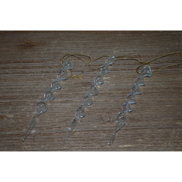 Christmas Ornaments Clear Glass Icicles Twisted Spiral Set of 6 Hanging - Picture 5 of 7